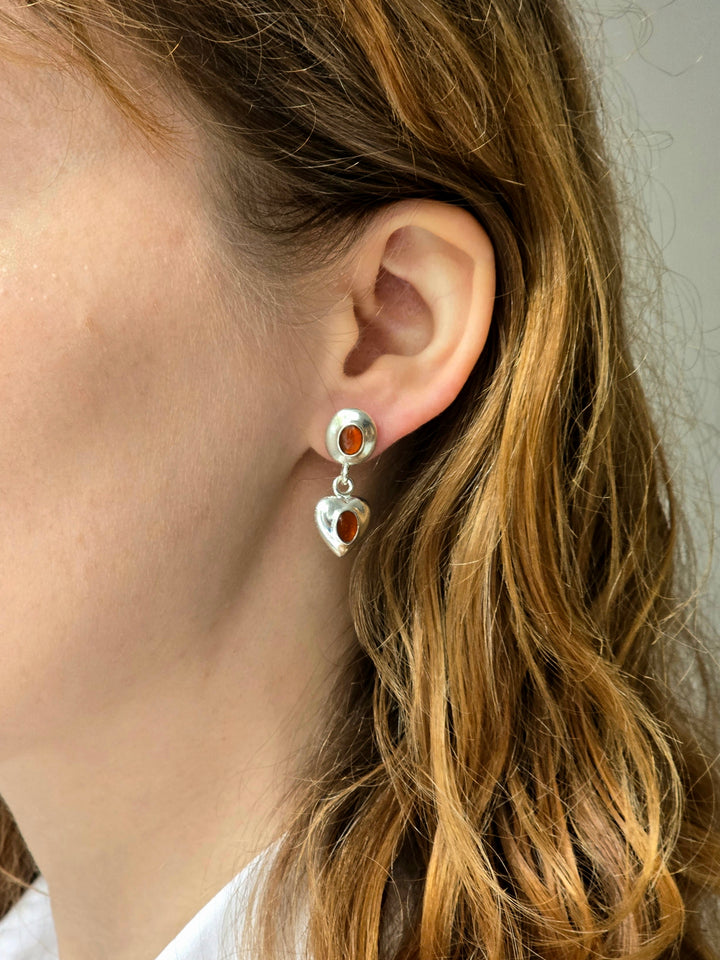 Vintage Silver Plated Chunky Heart Drop Earrings