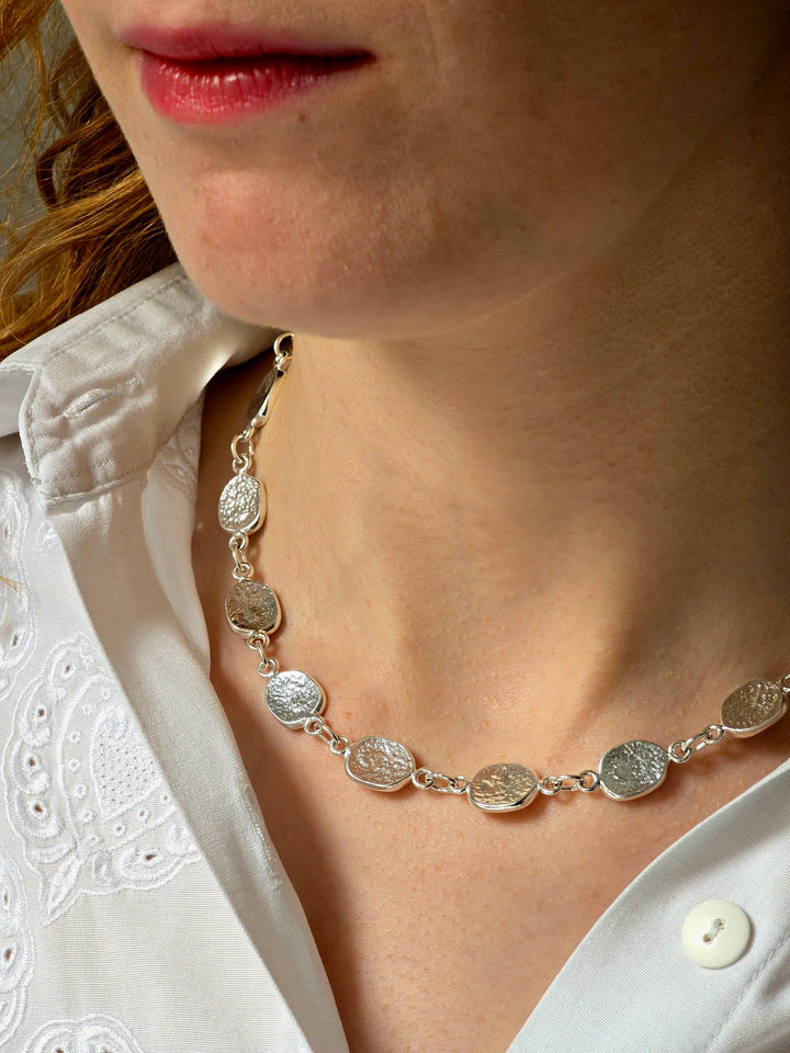 Vintage Silver Plated Textured Link Chain Necklace