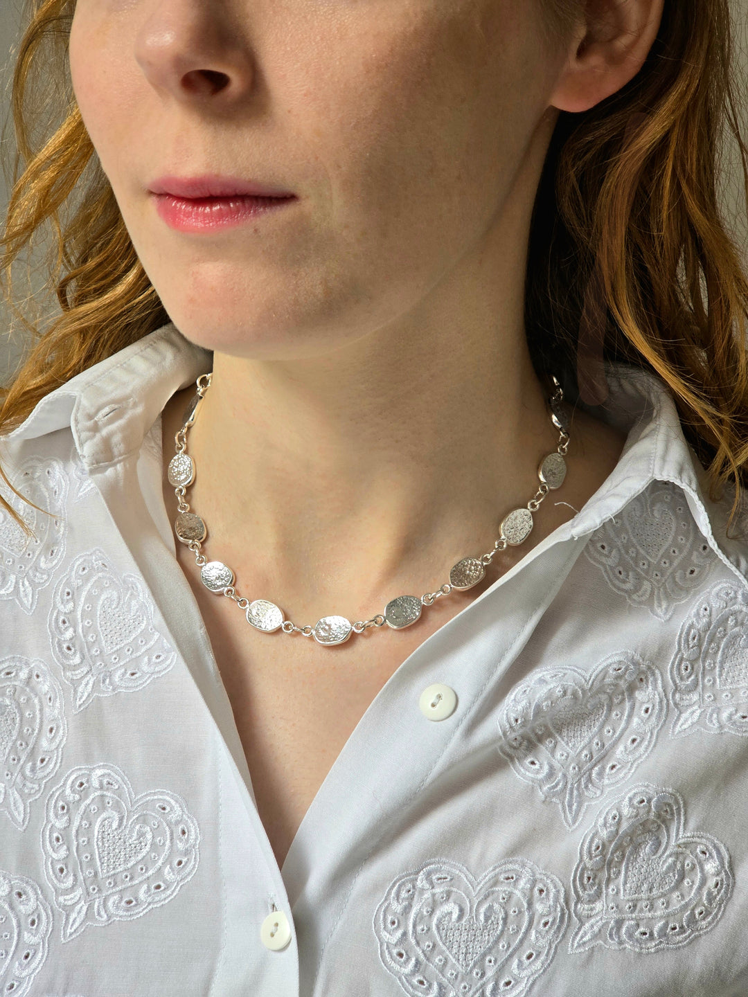 Vintage Silver Plated Textured Link Chain Necklace