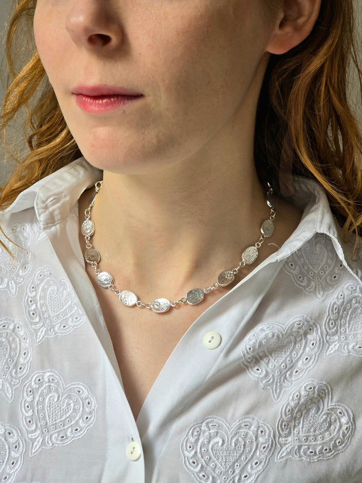 Vintage Silver Plated Textured Link Chain Necklace