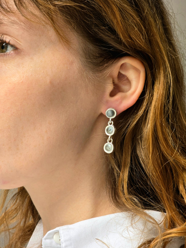 Vintage Silver Plated Grey Enamel Drop Earrings