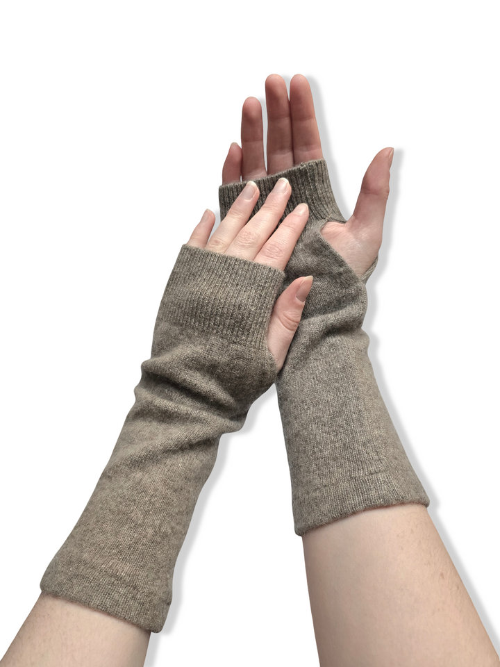 Reworked Cashmere Fingerless Gloves - Dark Beige