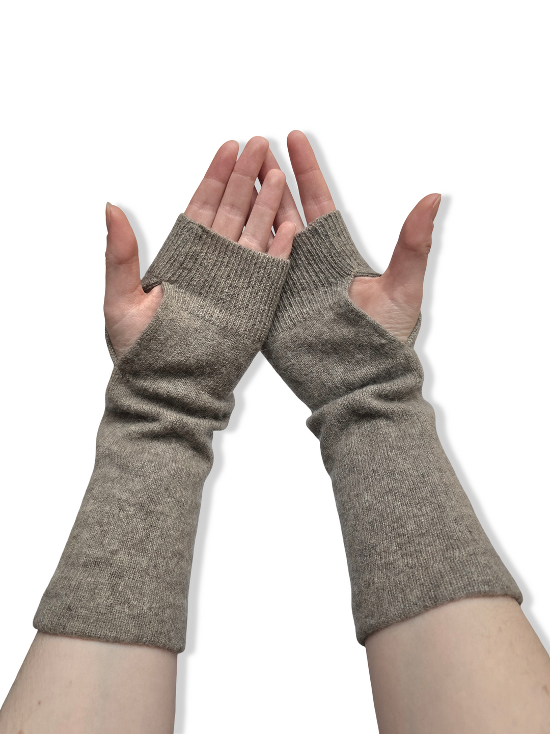 Reworked Cashmere Fingerless Gloves - Dark Beige
