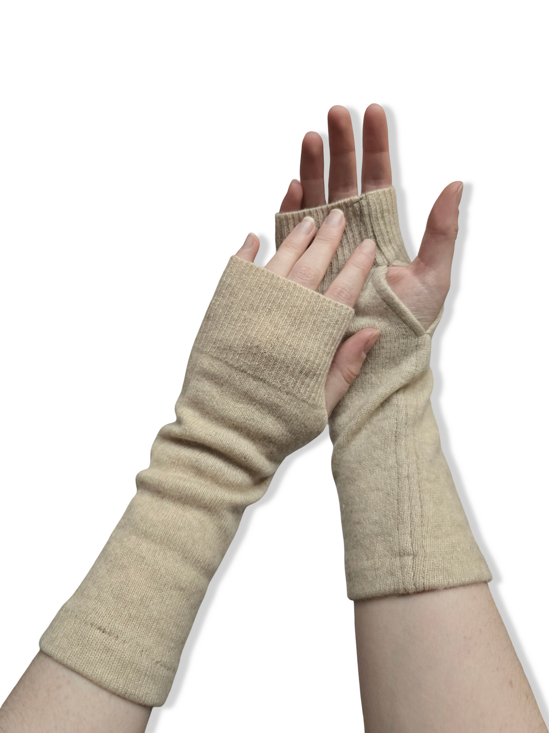 Reworked Cashmere Fingerless Gloves - Cream