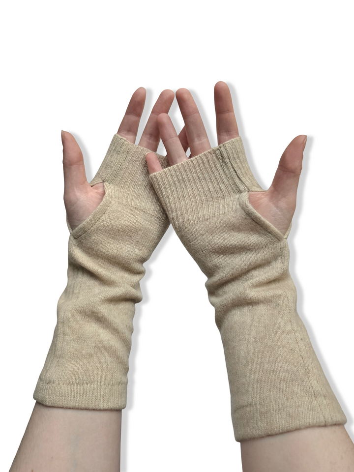 Reworked Cashmere Fingerless Gloves - Cream