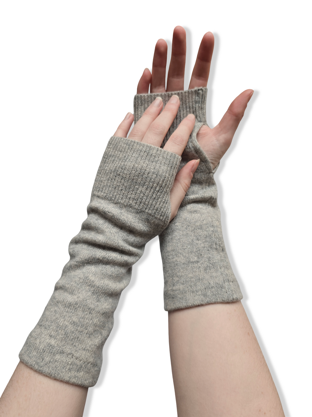 Reworked Cashmere Fingerless Gloves - Grey