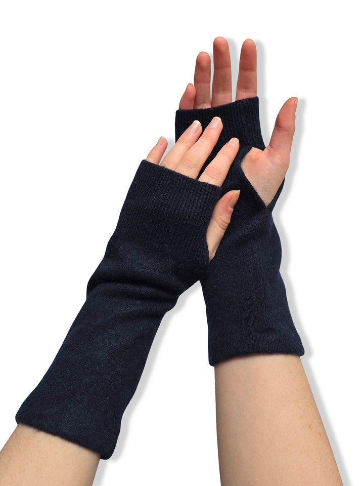 Reworked Cashmere Fingerless Gloves - Navy