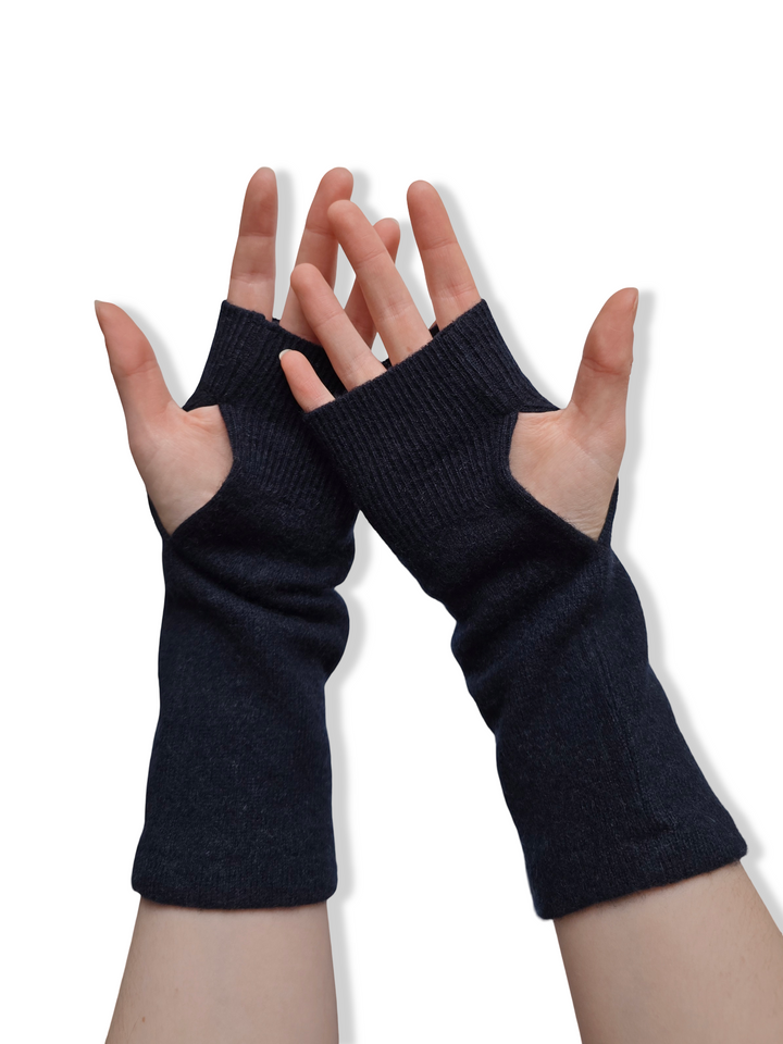 Reworked Cashmere Fingerless Gloves - Navy