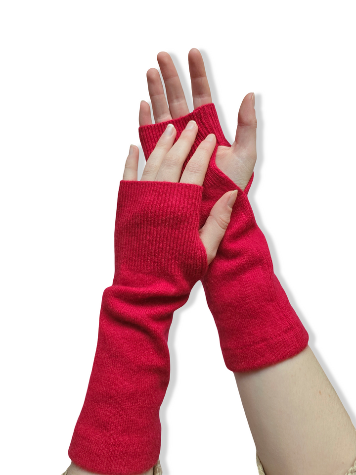 Reworked Cashmere Fingerless Gloves - Deep Pink