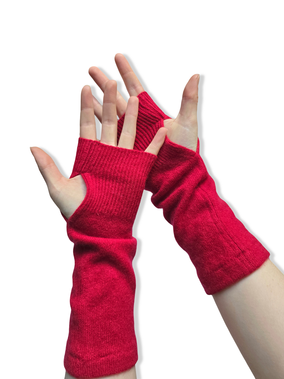Reworked Cashmere Fingerless Gloves - Deep Pink