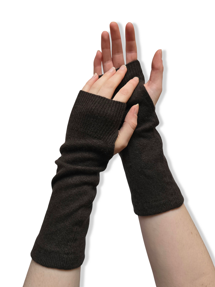 Reworked Cashmere Fingerless Gloves - Brown