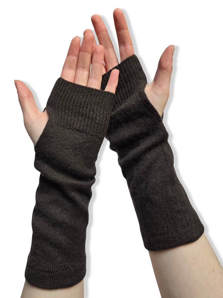 Reworked Cashmere Fingerless Gloves - Brown
