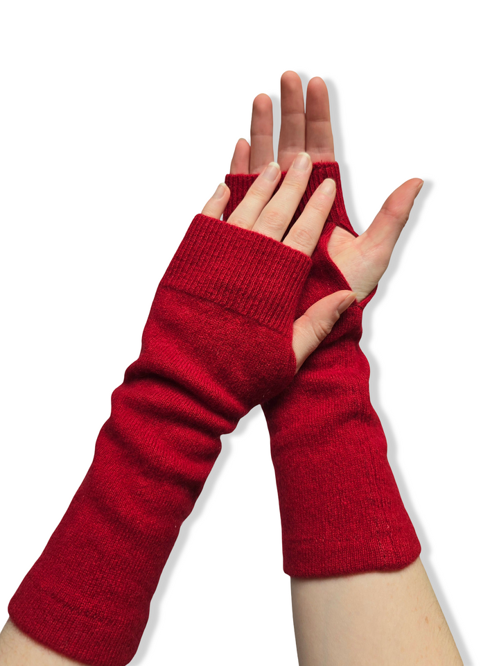 Reworked Cashmere Fingerless Gloves - Deep Red