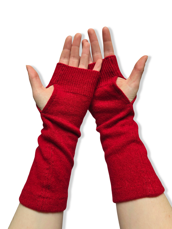 Reworked Cashmere Fingerless Gloves - Deep Red
