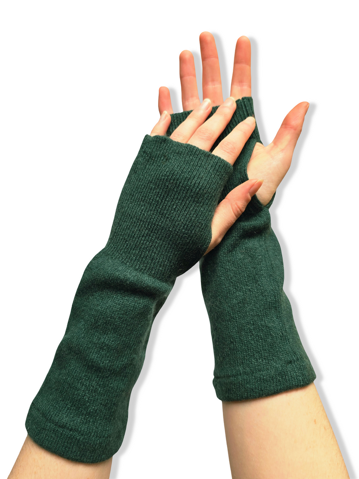 Reworked Cashmere Fingerless Gloves - Green