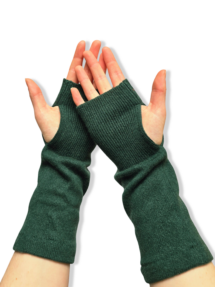 Reworked Cashmere Fingerless Gloves - Green