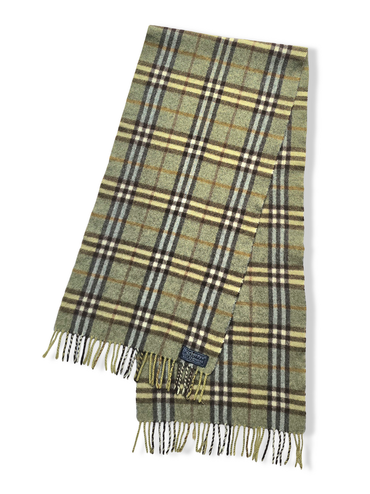 Vintage Burberry Cashmere Green Checked Scarf