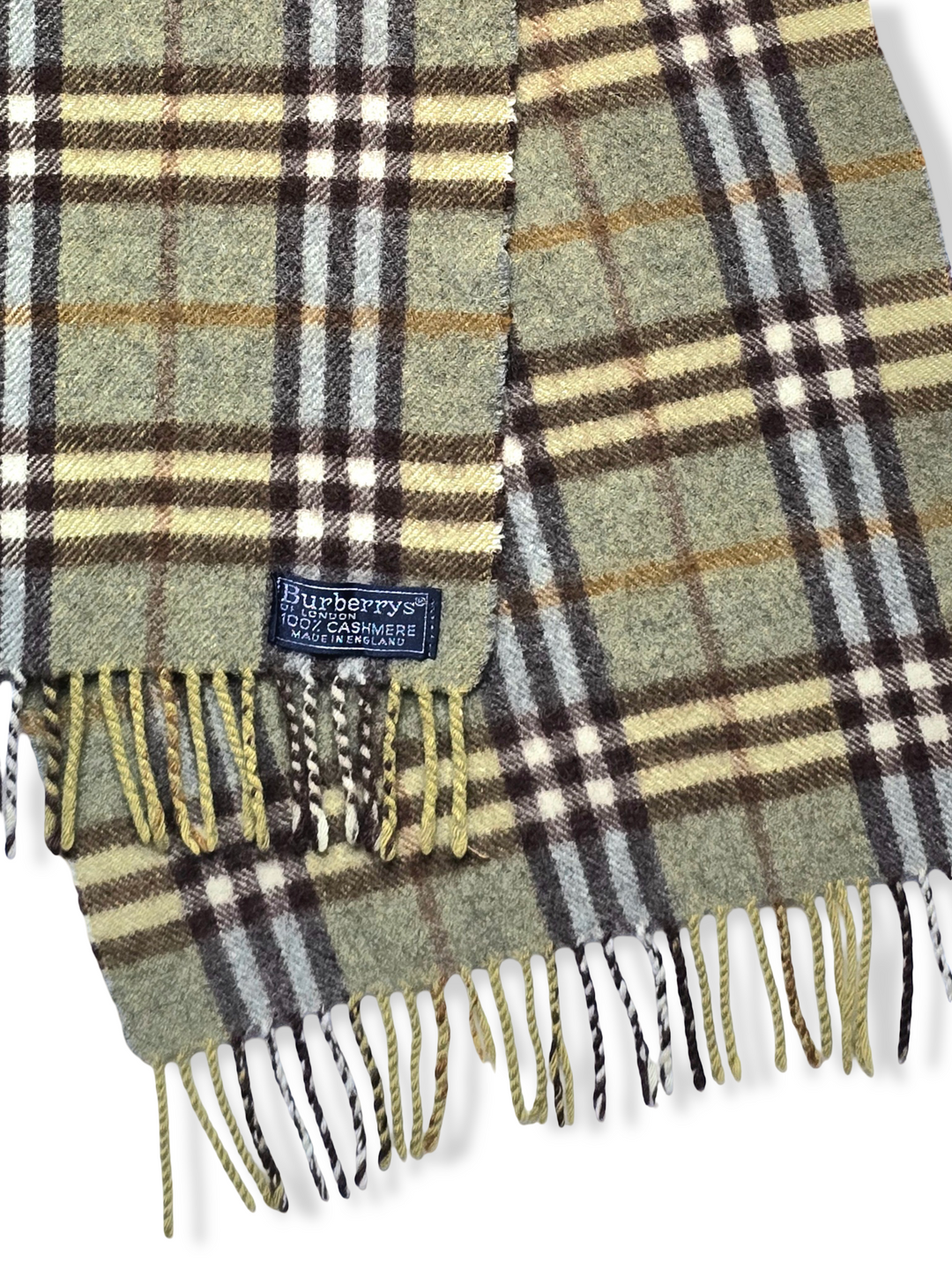 Vintage Burberry Cashmere Green Checked Scarf