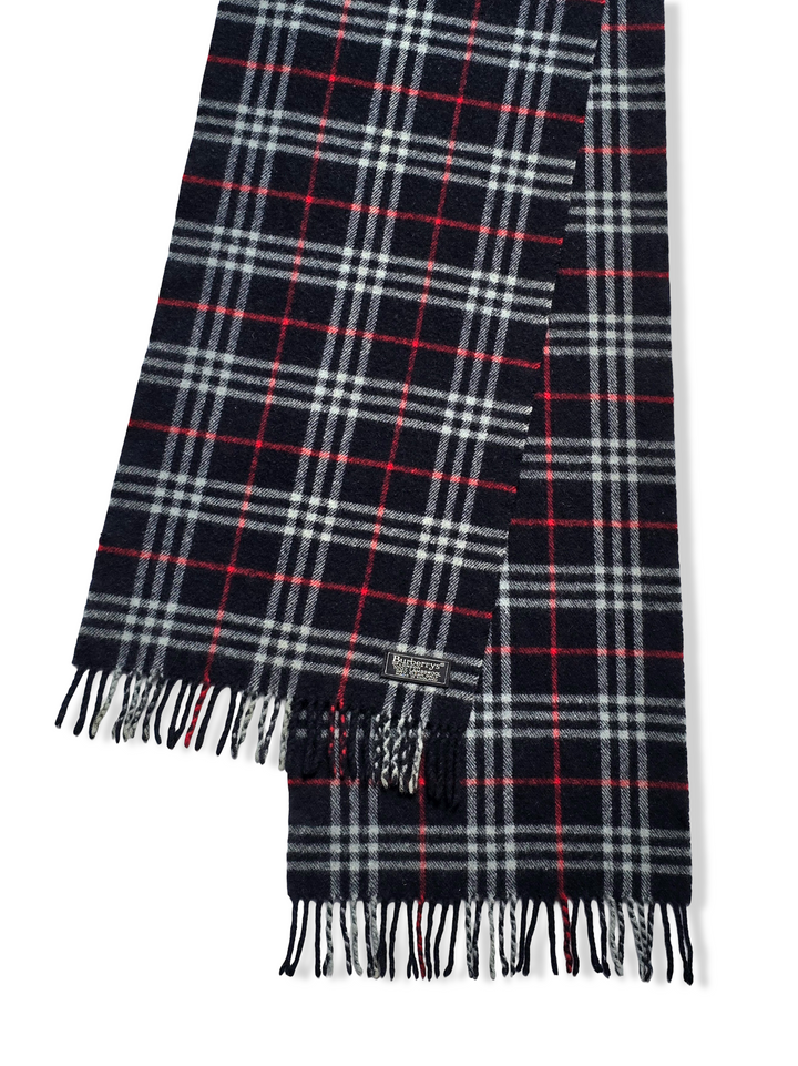 Vintage Burberry Lambswool Navy Checked Scarf