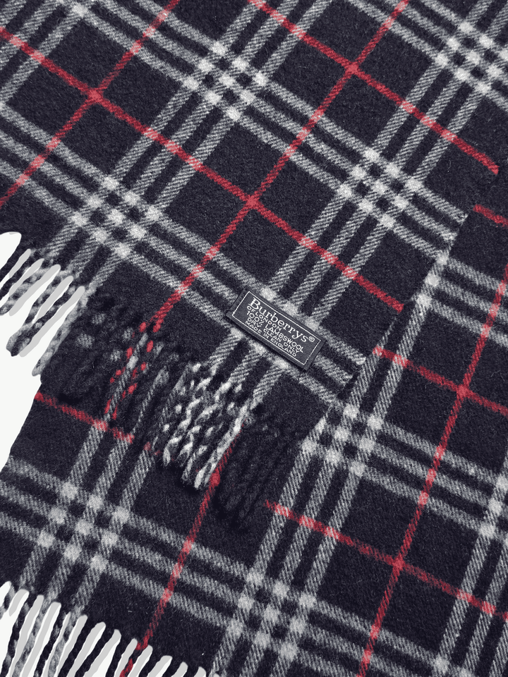 Vintage Burberry Lambswool Navy Checked Scarf