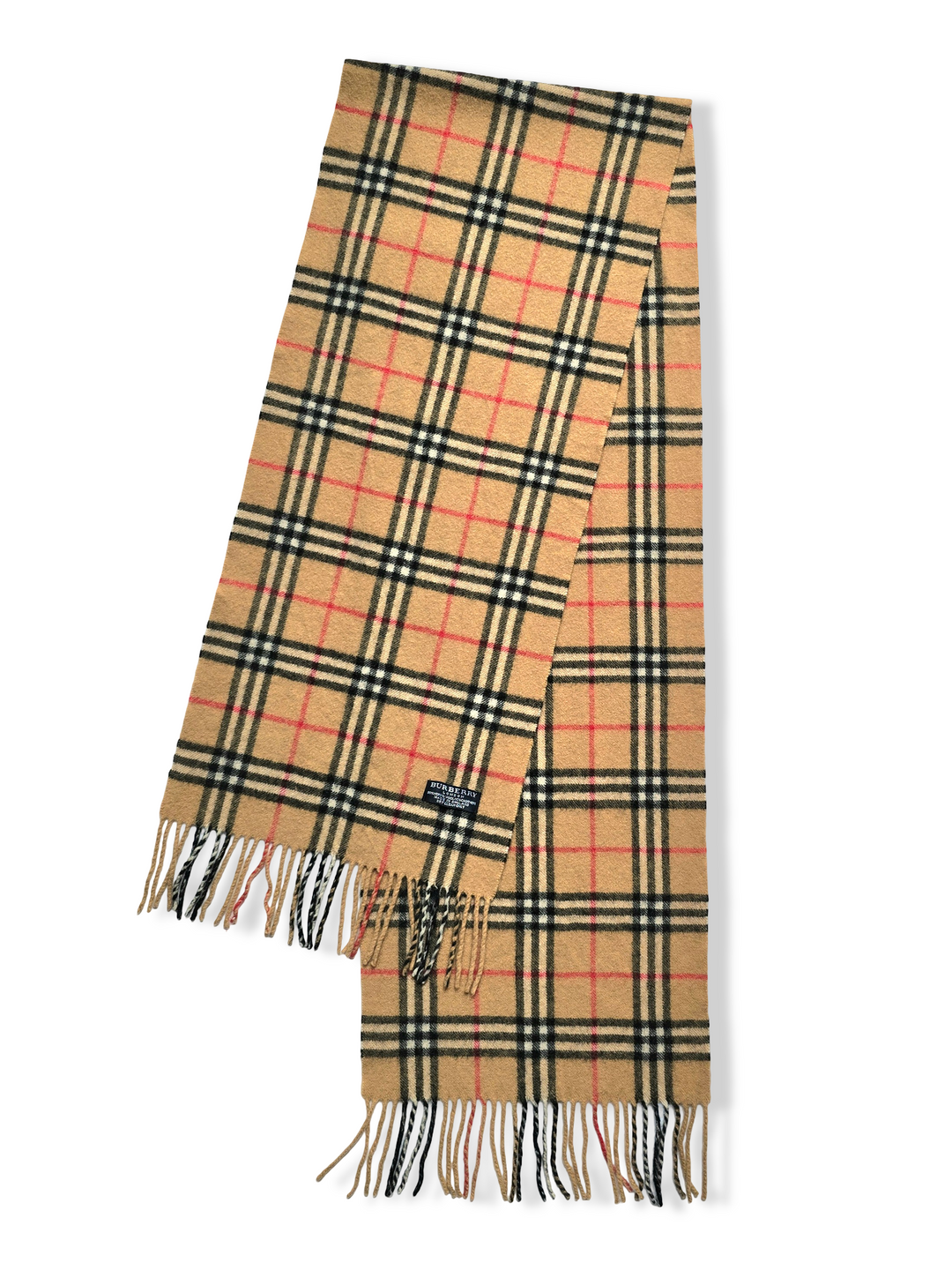 Vintage Burberry Merino Wool and Cashmere Classic Beige Checked Scarf