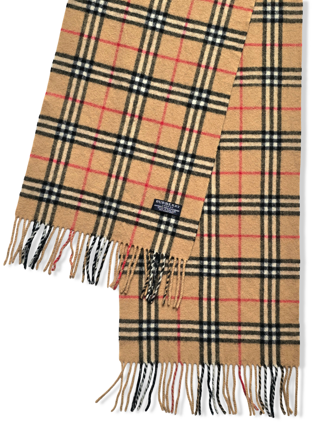 Vintage Burberry Merino Wool and Cashmere Classic Beige Checked Scarf