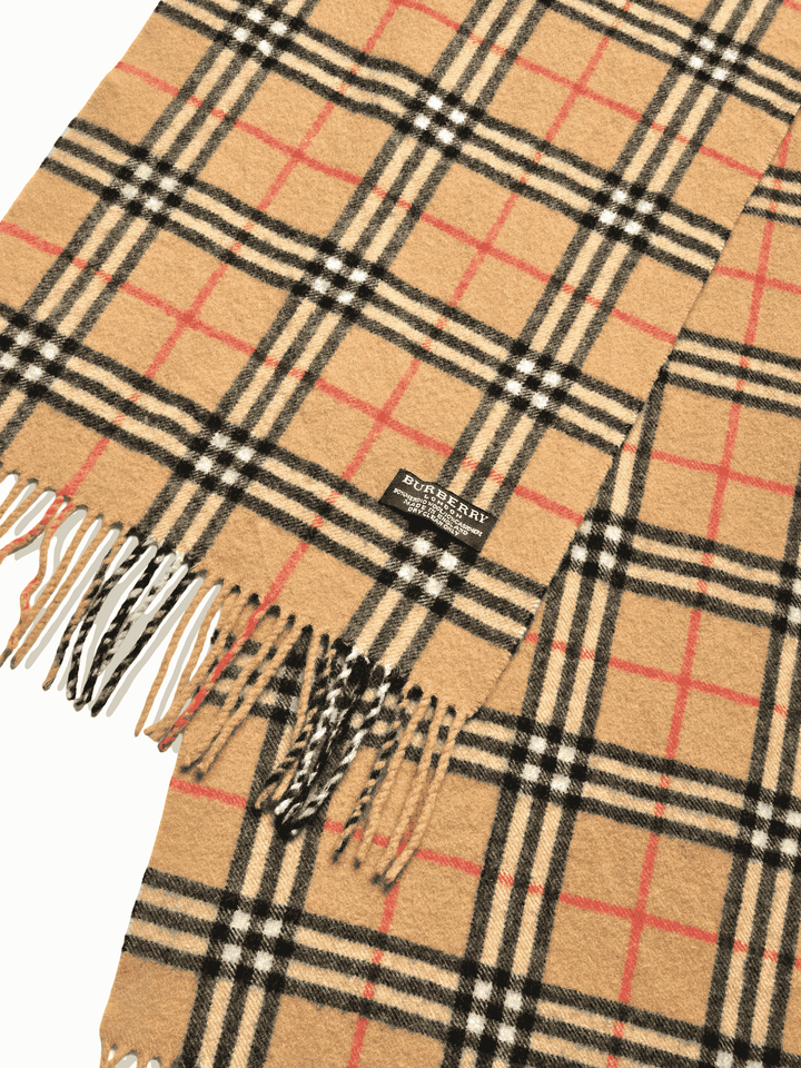 Vintage Burberry Merino Wool and Cashmere Classic Beige Checked Scarf