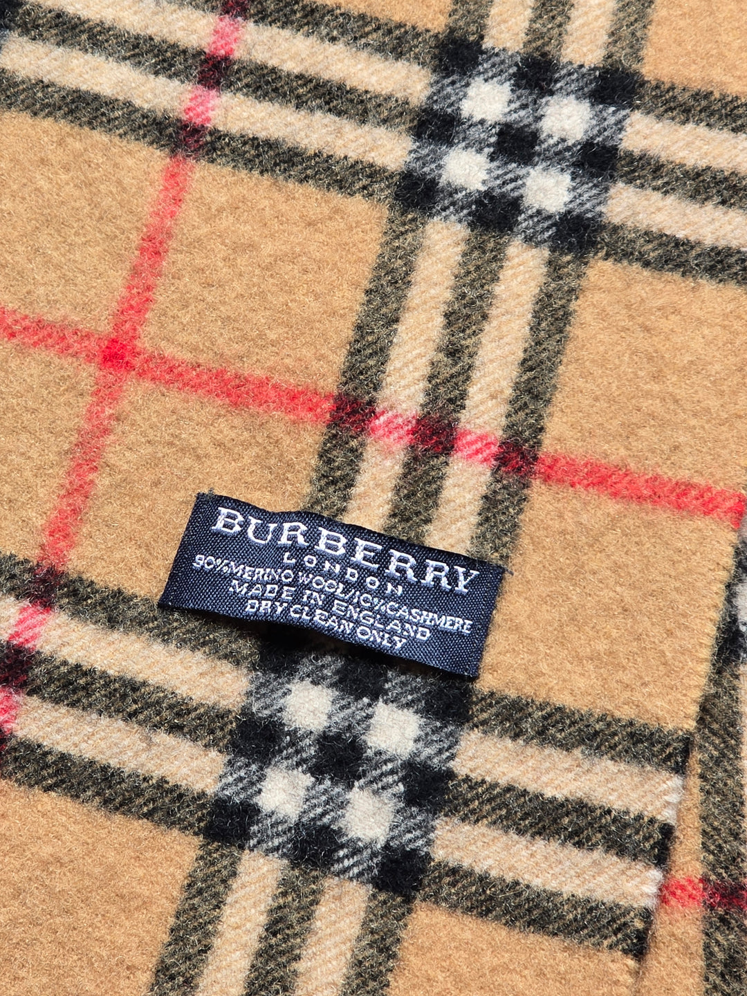 Vintage Burberry Merino Wool and Cashmere Classic Beige Checked Scarf