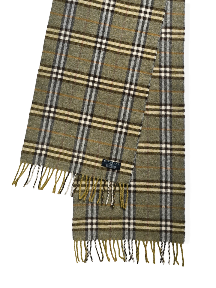 Vintage Burberry Lambswool Green Checked Scarf