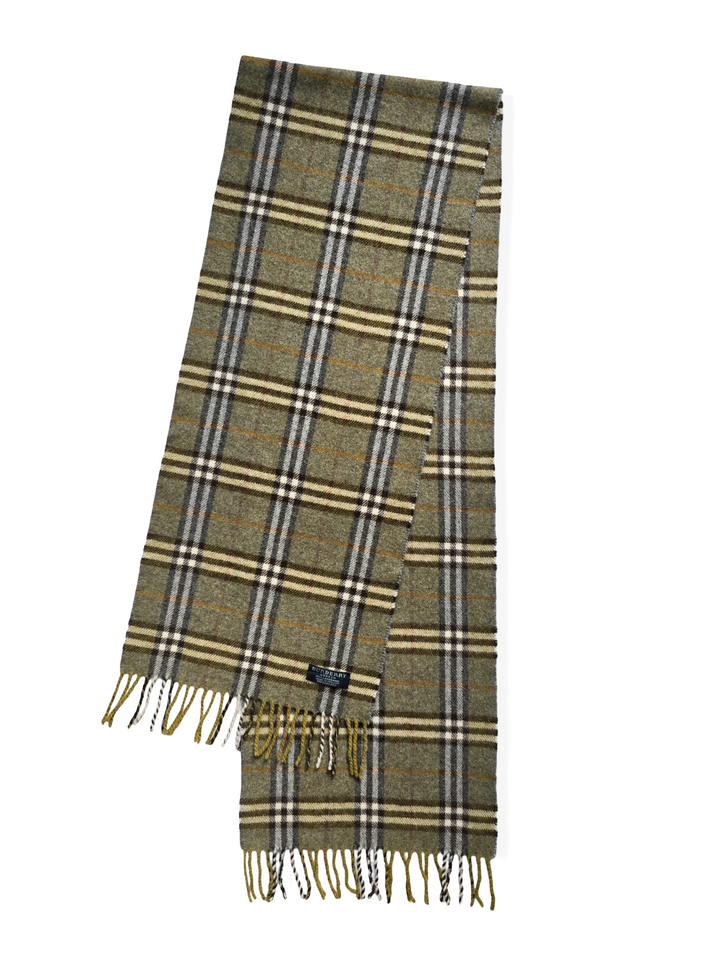 Vintage Burberry Lambswool Green Checked Scarf