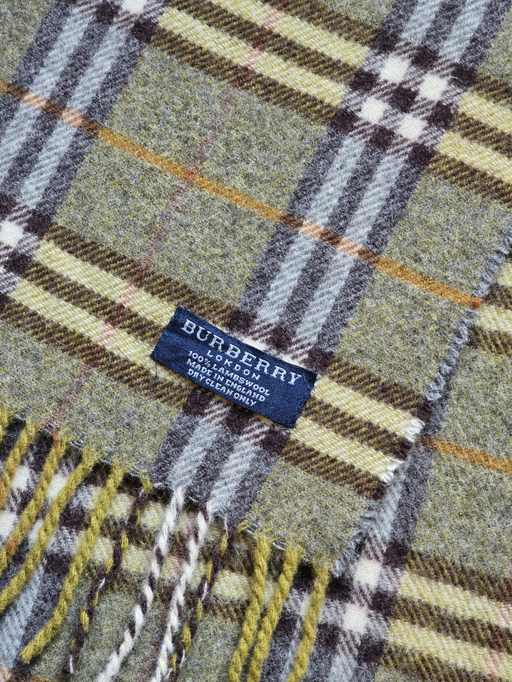 Vintage Burberry Lambswool Green Checked Scarf