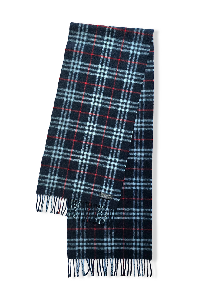 Vintage Burberry Lambswool Navy Checked Scarf