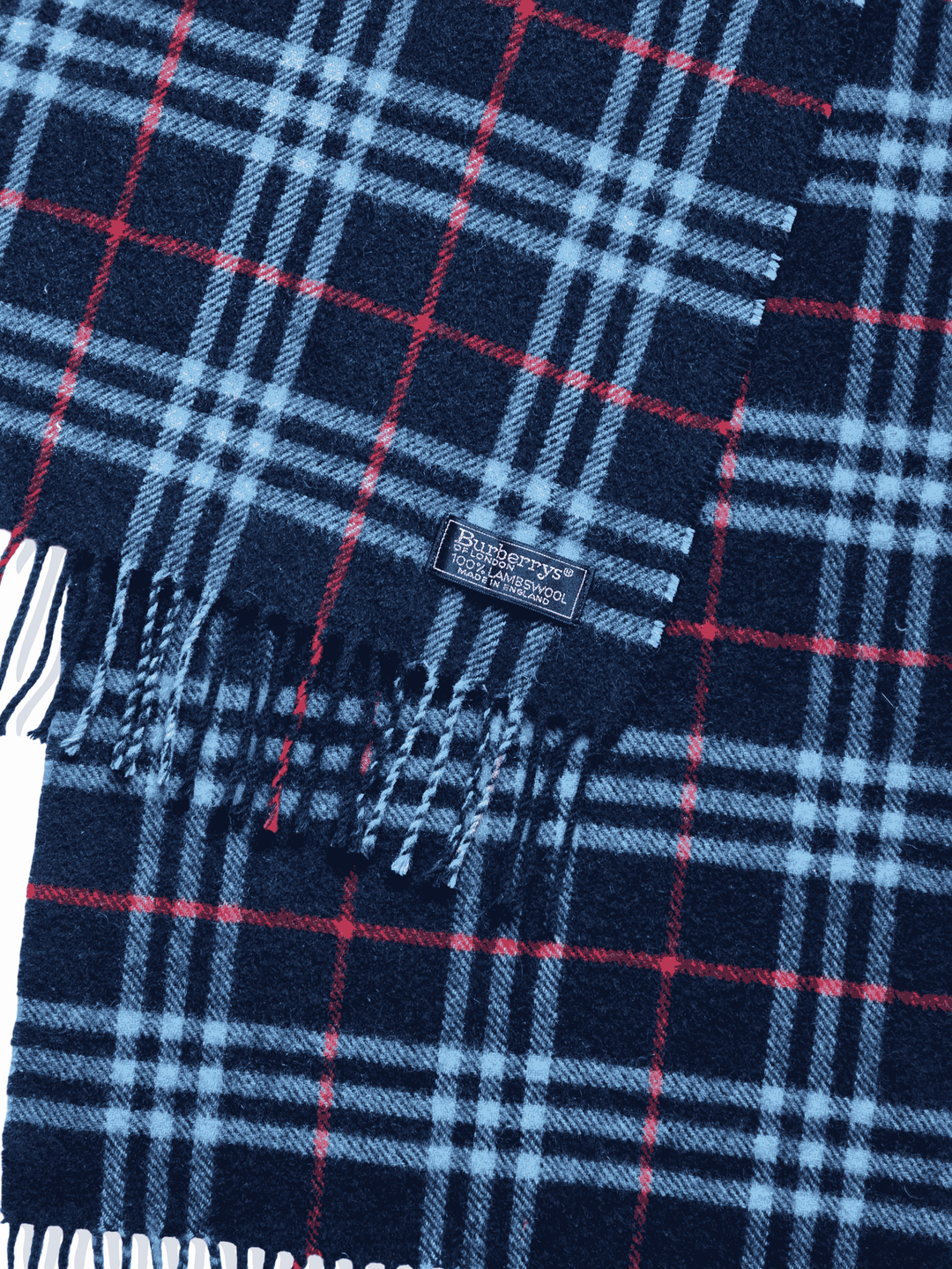 Vintage Burberry Lambswool Navy Checked Scarf