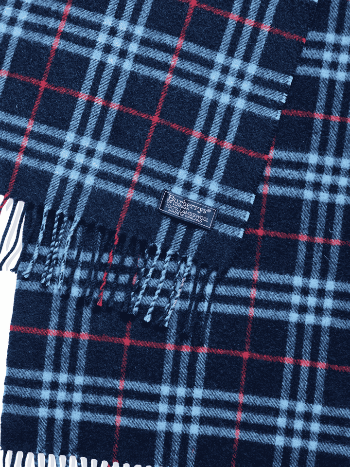 Vintage Burberry Lambswool Navy Checked Scarf