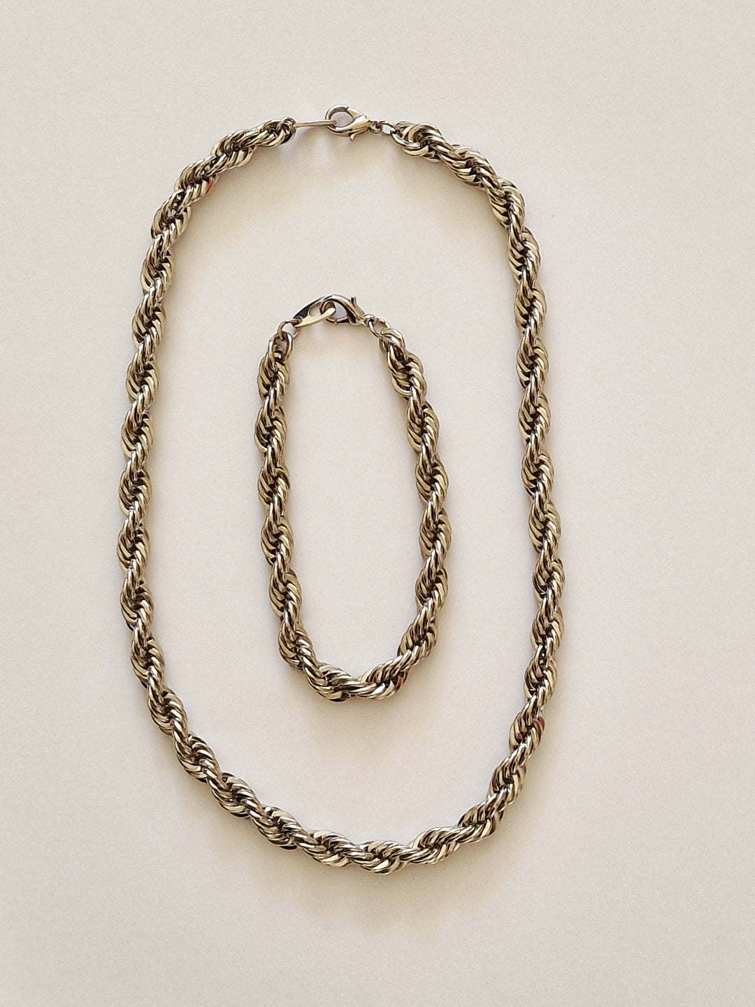 Vintage Silver Plated Twist Rope Chain Necklace and Bracelet Set