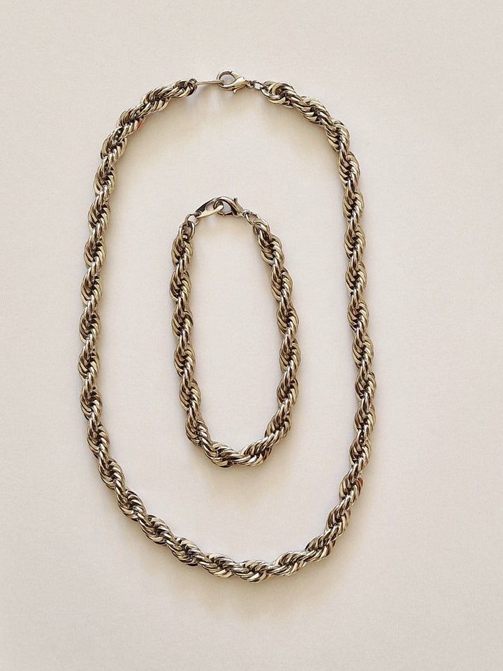 Vintage Silver Plated Twist Rope Chain Necklace and Bracelet Set