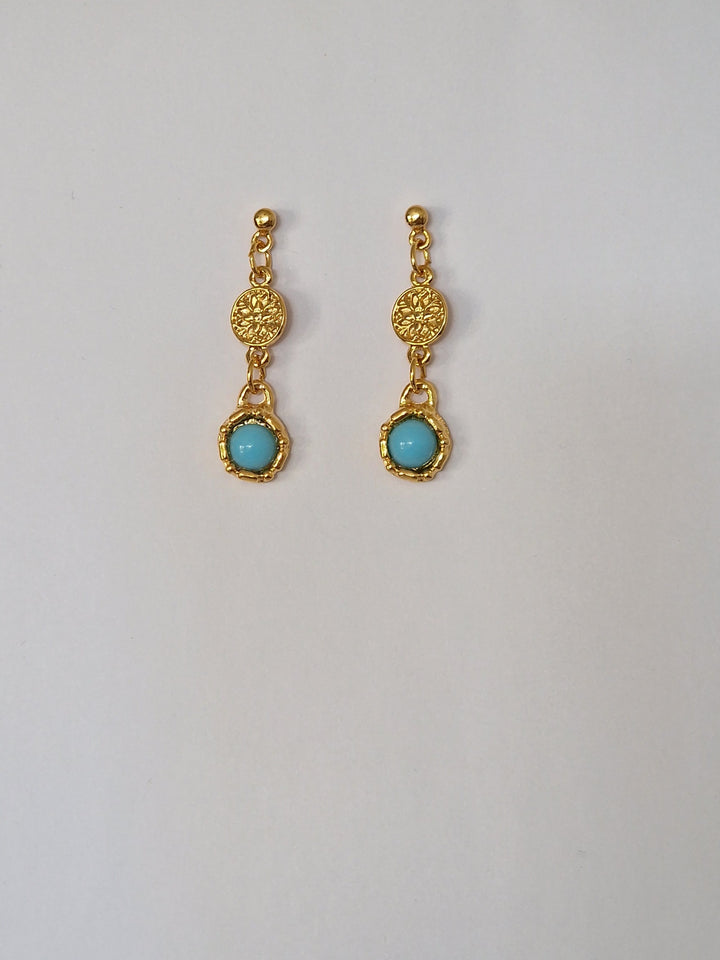 Vintage 80s Gold Plated Turquoise Drop Earring and Cocktail Ring Set