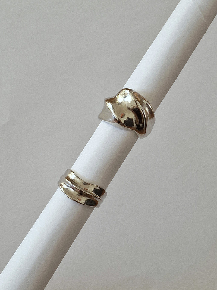Vintage Silver Plated Organic Statement Ring Set