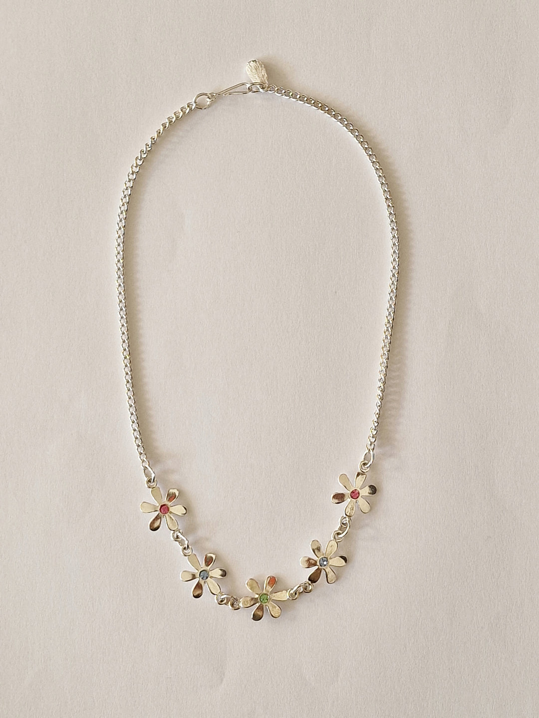 Vintage Silver Plated Flower Crystal Necklace and Earring Set