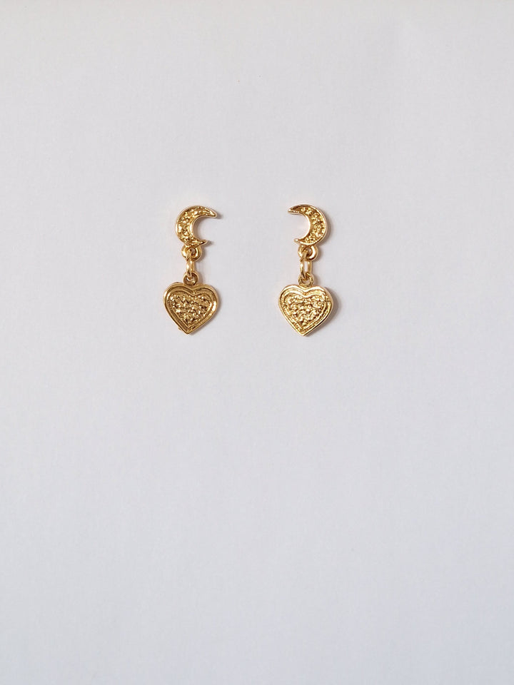 Vintage Gold Plated Heart Charm Necklace and Earring Set