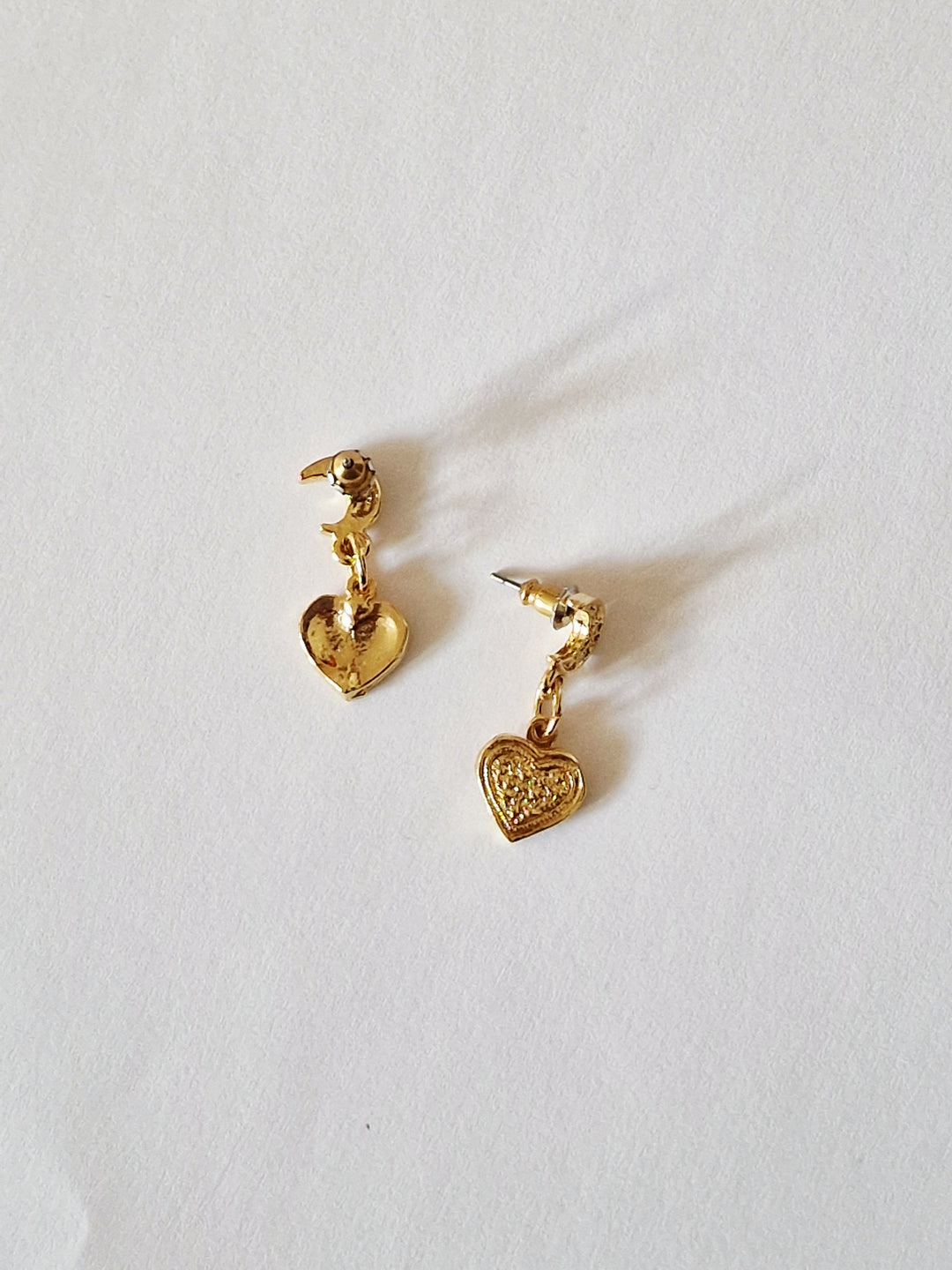 Vintage Gold Plated Heart Charm Necklace and Earring Set