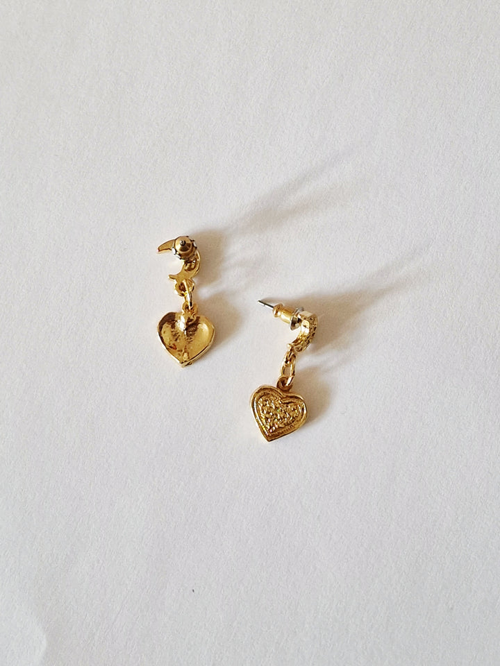 Vintage Gold Plated Heart Charm Necklace and Earring Set