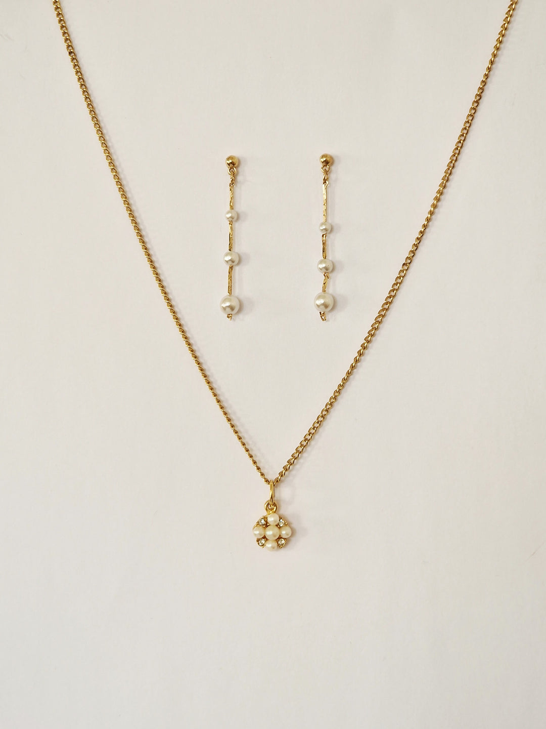 Vintage Gold Plated Dainty Pearl Necklace and Earring Set