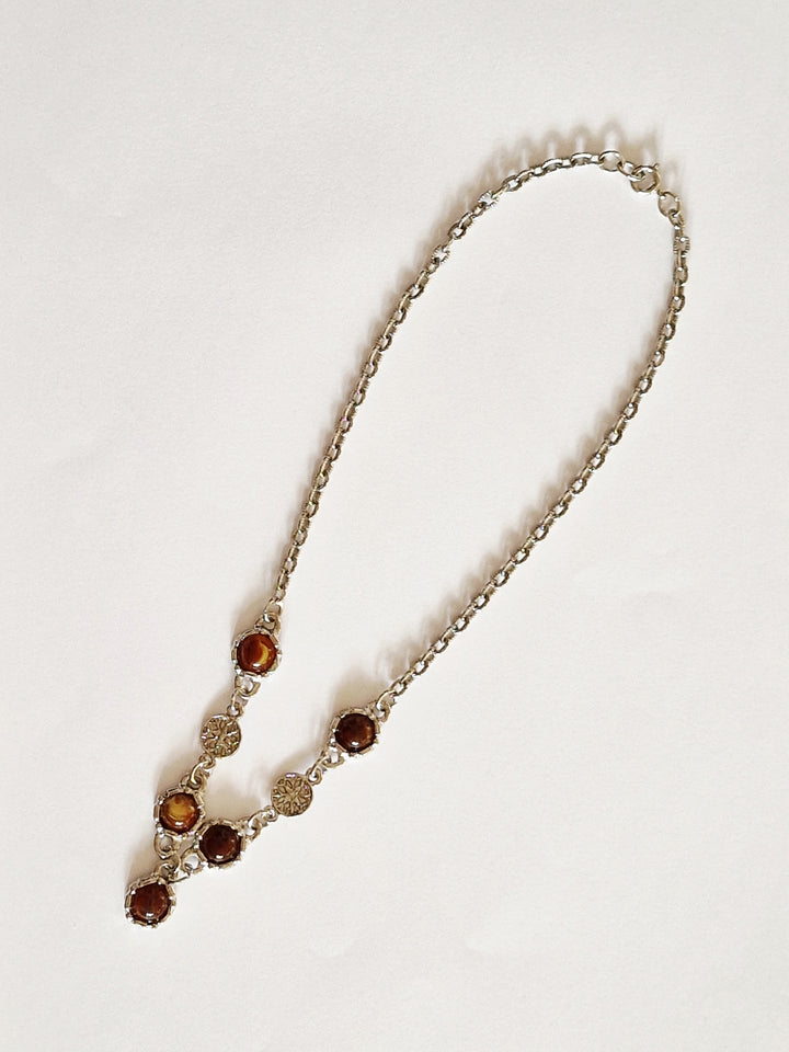 Vintage Silver Plated Statement Chain Necklace with Brown Charm by Legacy