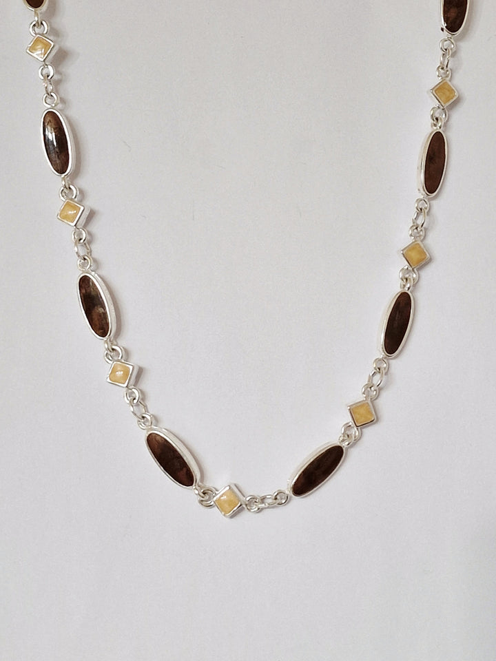 Vintage Silver Plated Chain Necklace with Burgundy and Cream Enamel