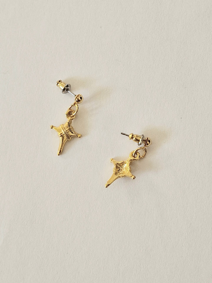 Vintage Gold Plated Small Star Drop Earrings