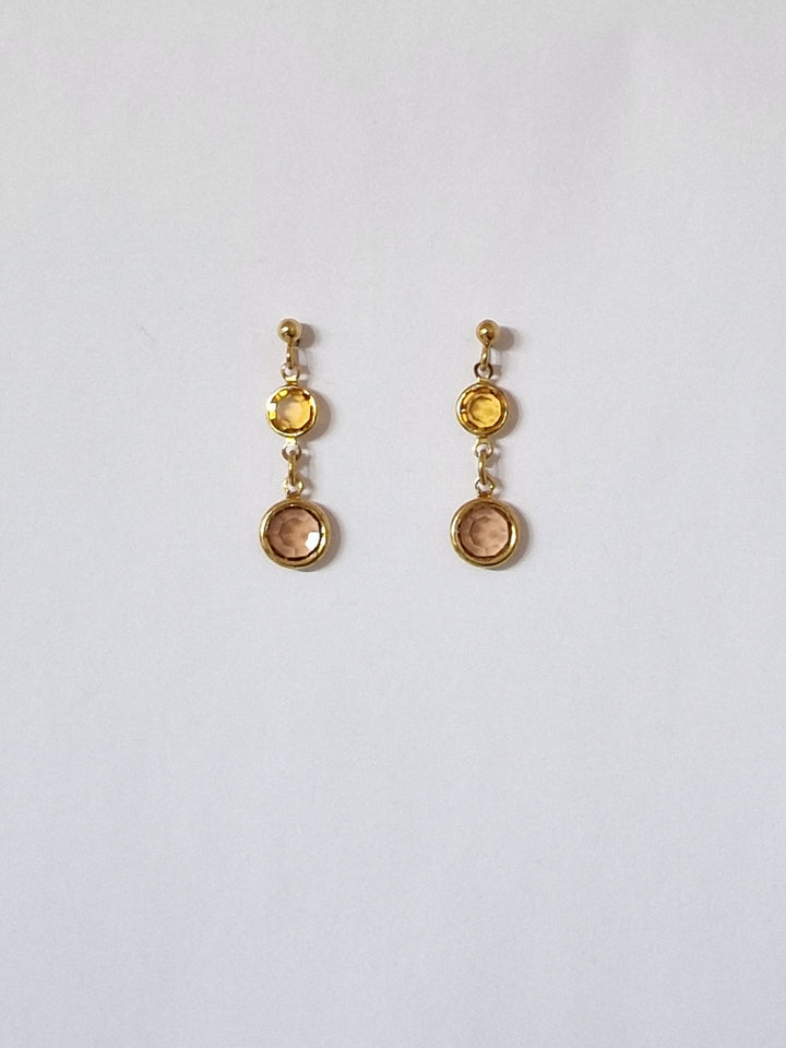 Vintage Gold Plated Amber Crystal Drop Earrings