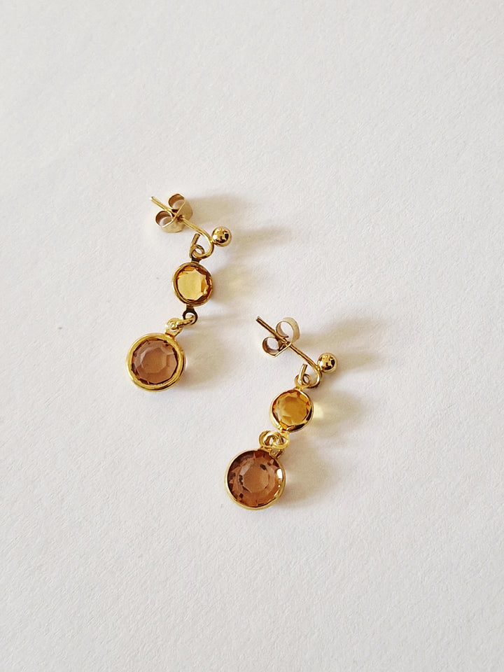 Vintage Gold Plated Amber Crystal Drop Earrings