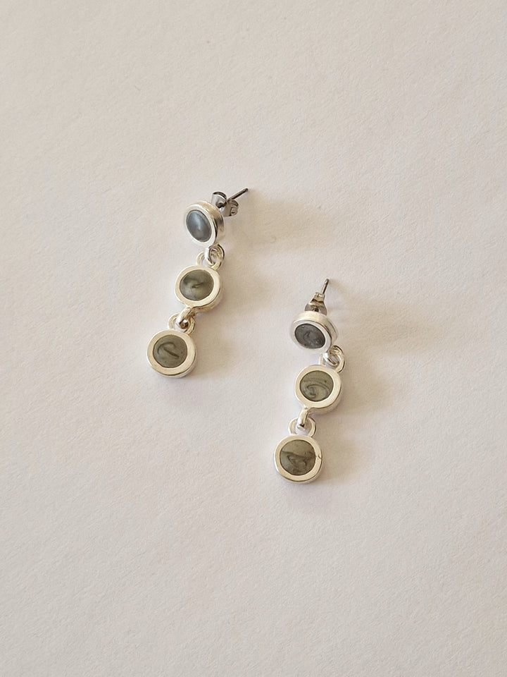 Vintage Silver Plated Grey Enamel Drop Earrings