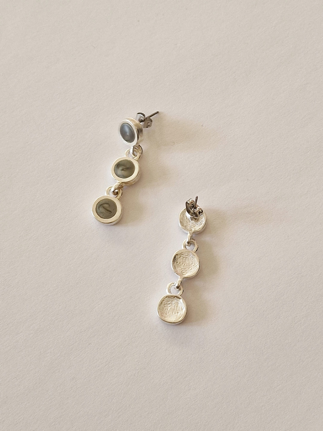 Vintage Silver Plated Grey Enamel Drop Earrings